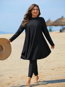 Swim Mulvari Plus Size One-Piece Solid Color Tankini Swimwear Summer - Black - View 5