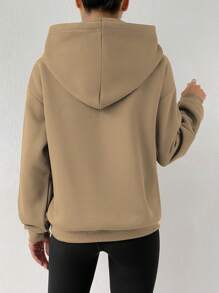 Lunelith SHEIN Lunessa Letter Print Pocket Decor Casual Hooded Long Sleeve Sweatshirt