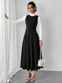 Calvaya Sleeveless Round Neck Waisted A-Line Casual Midi Dress, Versatile Daily Wear Maxi Women Outfit