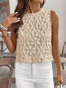 SHEIN VCAY Áo thun nữ mùa hè không tay họa tiết thường ngày đi nghỉ mát - Màu be - Xem 1