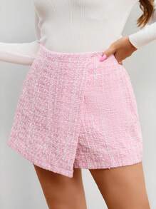 SHEIN Privé Plus Wrap Hem Skort - Pink - View 3
