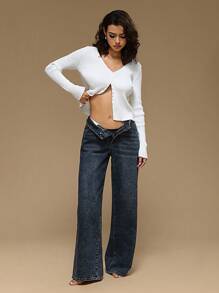 Forever 21 New Autumn/Winter Vintage Washed Low-Rise Casual High Street All-Match Denim Jeans - Blue - View 5