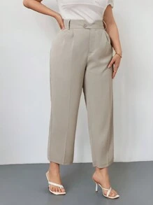 Firerie Plus High Waist Plicated Detail Trousers - Beige - View 1
