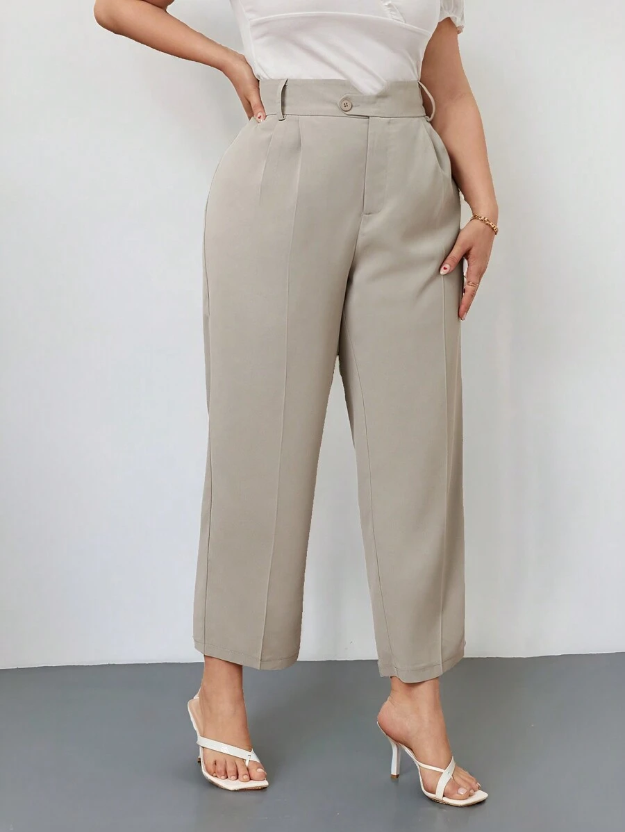 Firerie Plus High Waist Plicated Detail Trousers - Beige - View 1