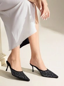 CUCCOO TILAWA 黑色绒面革水钻尖头高跟穆勒鞋，优雅适合日常商务、节日、派对、约会装 - 黑色 - 查看 6