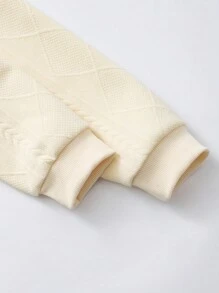 SHEIN 2pcs Girls Textured Hoodie Jacket + Flare Slit Pants Set - Apricot - View 3