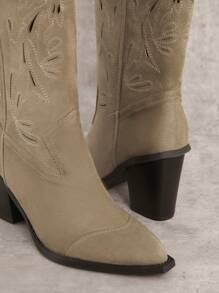 SHUZIA 女士牛仔休闲西式灰褐色舒适厚底高跟靴 - 米色 - 查看 6