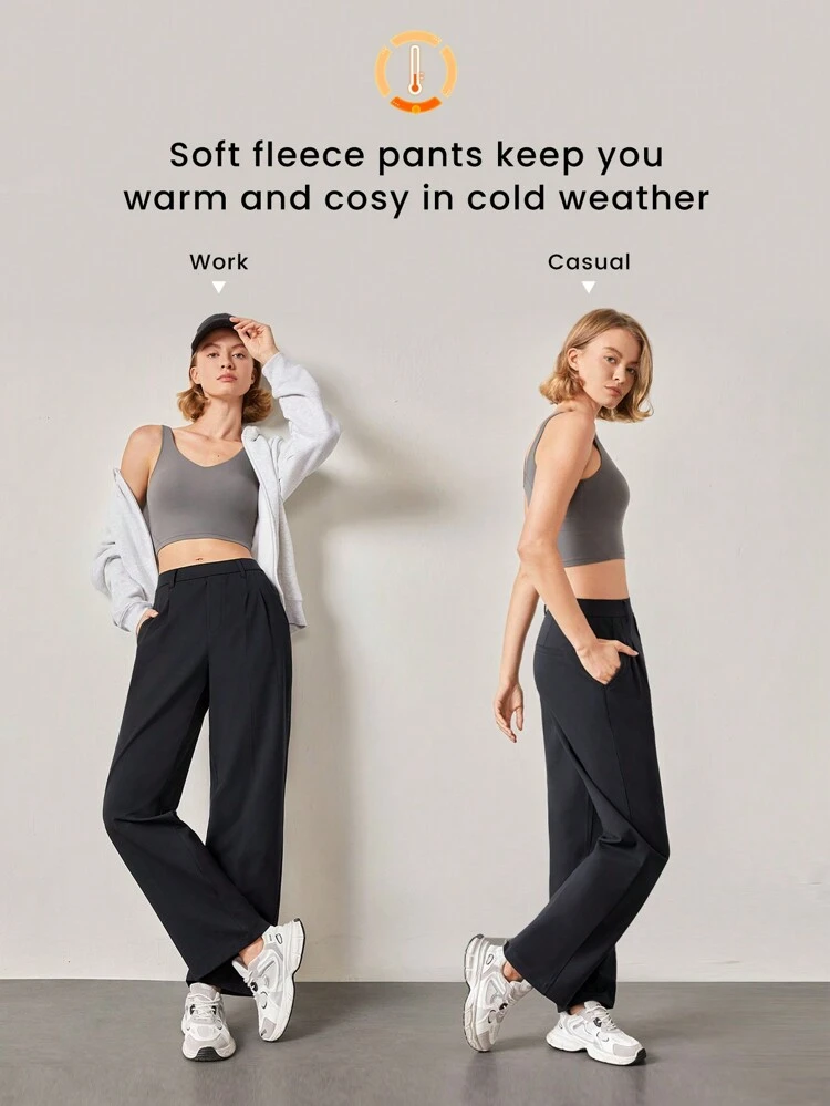 Pantalones de trabajo de pierna ancha versátiles, resistentes a las arrugas, elásticos y de fácil colocación de 29 pulgadas, con bolsillos laterales para uso diario, oficina y invierno