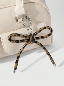 ROMWE Kawaii 1 件时尚别致棕色豹纹蝴蝶结皮革钥匙扣，多功能，适合女性的高端礼物，日常使用