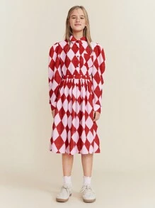 SHEIN Tween Girl Plaid Print Elastic Waist A-Line Skirt, Casual For Autumn/Winter, Christmas, New Year - Red - View 6