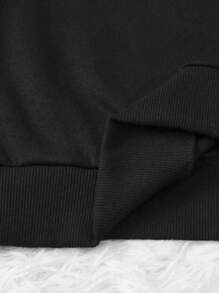 SHEIN LUNE Áo nỉ mỏng nhẹ, đa năng, phong cách tối giản Anh Quốc, thích hợp cho nữ, mặc đi nghỉ mát, thường ngày, thoải mái, dáng rộng, thời trang thu đông xuân, mặc ở nhà. - màu đen - Xem 3