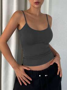 DAZY Women Solid Color Pleated Fitted Backless Camisole Tank Top,Halter Top - Grey - View 6