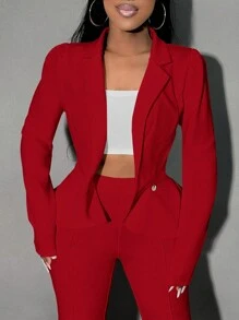 SHEIN SXY Traje de oficina/trabajo de mujer color blanco - Rojo - Ver 3