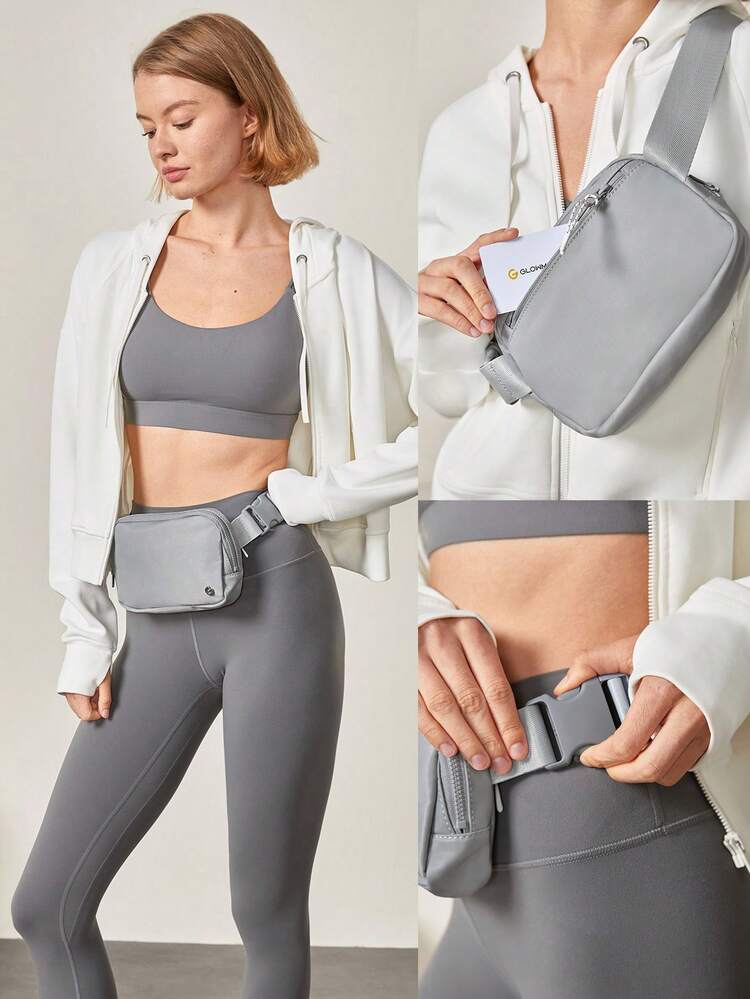 1L Zipper Everywhere Belt Bag Water Repellent Waist Crossbody Bags With Adjustable Strap