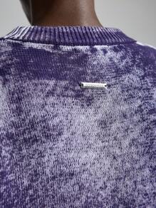 NEON BLANC Men's Gradient Embroidered Crew Neck Sweater, For Fall Winter - Purple - View 5