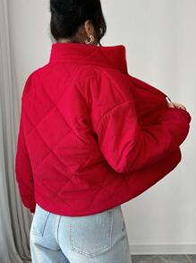 Chiquease Áo khoác đệm bông ngắn màu đỏ cho phụ nữ, phong cách quần áo mùa đông mới cho quần áo năm mới - Đỏ - Xem 2