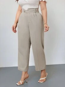 Firerie Plus High Waist Plicated Detail Trousers - Beige - View 4