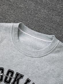 Manfinity Dauomo Men Letter Print Thermal Lined Crew Neck Sweatshirt, Casual, Autumn/Winter