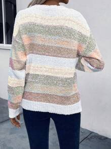 SHEIN LUNE 女士休闲日常拼色圆领落肩毛衣，秋冬款 - 彩色 - 查看 2