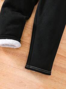 SHEIN 1 quần dài lưng thun co giãn mềm mại phong cách Hàn Quốc cho bé trai/bé gái thường ngày, thích hợp mặc hàng ngày, đi học, đi chơi, thể thao, mùa thu/đông - màu đen - Xem 6