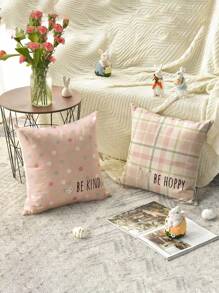 4 件复活节兔子花水牛格子抱枕套，18x18 英寸波尔卡圆点鸟装饰沙发垫套套装 - 彩色 - 查看 5