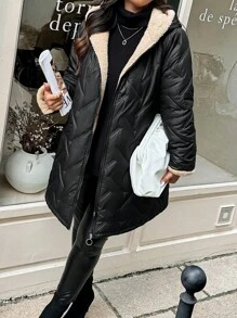 EMERY ROSE Plus Size Winter Clothes Casual Hooded Thermal Lined Padded Padded Coat Fall Cloth For Women Autumn