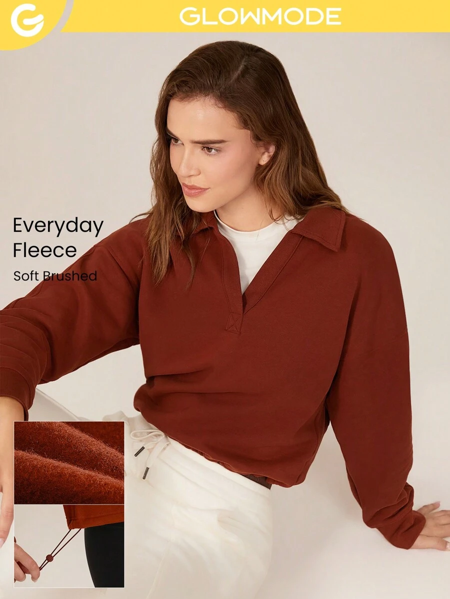 GLOWMODE 日常羊毛宽松版型腰长可调节下摆翻领衬衫日常休闲秋冬 - 紅木色 - 查看 1