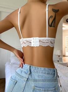 花卉蕾丝扇贝边饰胸罩内衣白色胸罩白色性感上衣白色上衣女孩 - 白色 - 查看 2