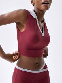 VARSITIE Maglietta sportiva casual da donna con scollo a V e polo, senza maniche, slim fit, e canotta da donna da palestra, top sportivo crop top