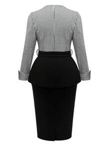 SHEIN Clasi 1pc Plus Size Plaid Print Colorblock Belt Blazer Jacket And Solid Color Skirt Elegant Suit Set - Multicolor - View 2