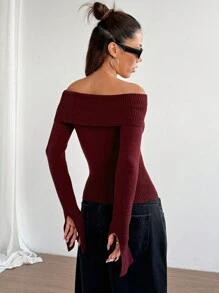 Flirla 1pc Sexy Off Shoulder Special Button Highly Colorful Knit Sweater