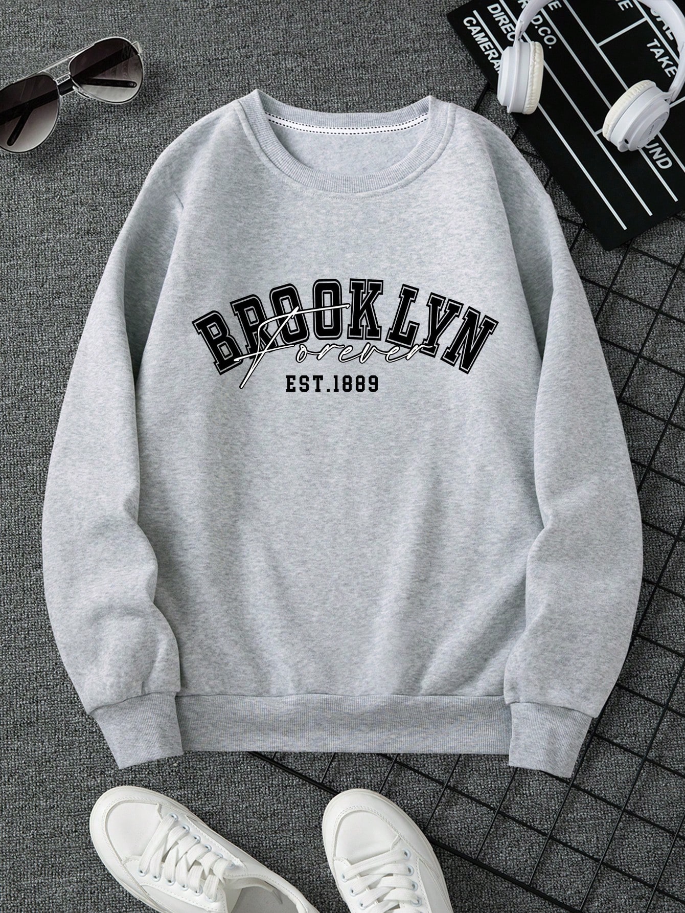 Manfinity Dauomo Men Letter Print Thermal Lined Crew Neck Sweatshirt, Casual, Autumn/Winter