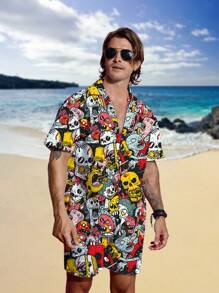 Manfinity Swimmode Men Casual Beach Outfit, Skull Print, Minimalistic Style, Suitable For Daily Wear - Multicolor - View 4