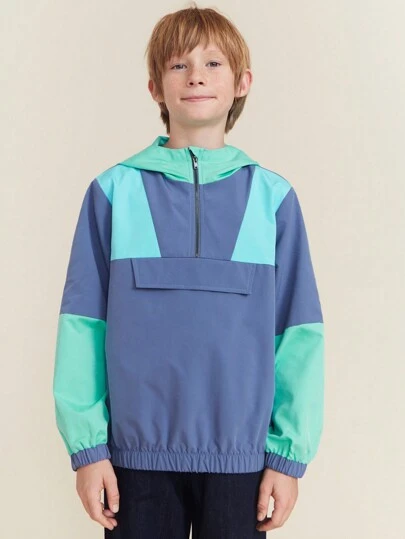 SHEIN Tween Boy Bicolor Zip-Up Hoodie Jacket, Casual Loose Fit Long Sleeve, Autumn/Winter