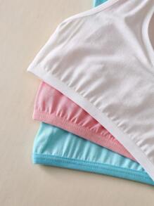 3pcs Comfy Cute Tween Girl Kitty Cat Camisole & Bra Set, Pink, White, Blue - Multicolor - View 3