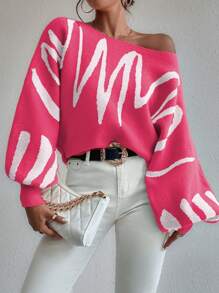 Chiquease All Over Print Boat Neck Casual Pullover Sweater Knit Pullover Fall Winter - Multicolor - View 7