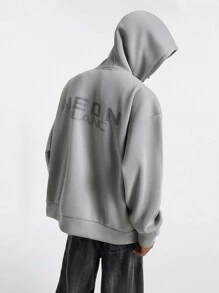 NEON BLANC 男士宽松印花针织长袖连帽衫，适合秋冬 - 深灰色 - 查看 2