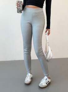 Aloruh Leggings casual da donna con vita alta, monocromatici, con fodera termica, adatti per l'autunno e l'inverno