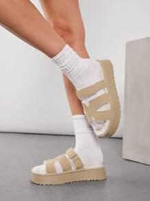 SHUZIA Kvinnor Söta vardags Sherpa Furry Flat Sandaler - Beige - Visa 4