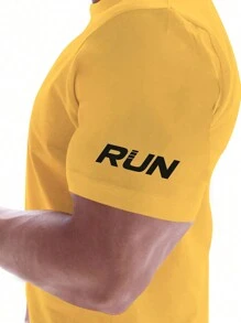 SHEIN Fitness Camiseta de manga corta casual y versátil de cuello redondo con estampado de letra y gráfico, estilo novio, para hombre