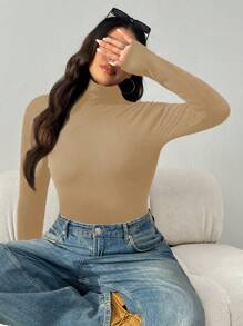 SHEIN EZwear Plus Size High Neck Warm Sweater Fitted Top For Autumn/Winter