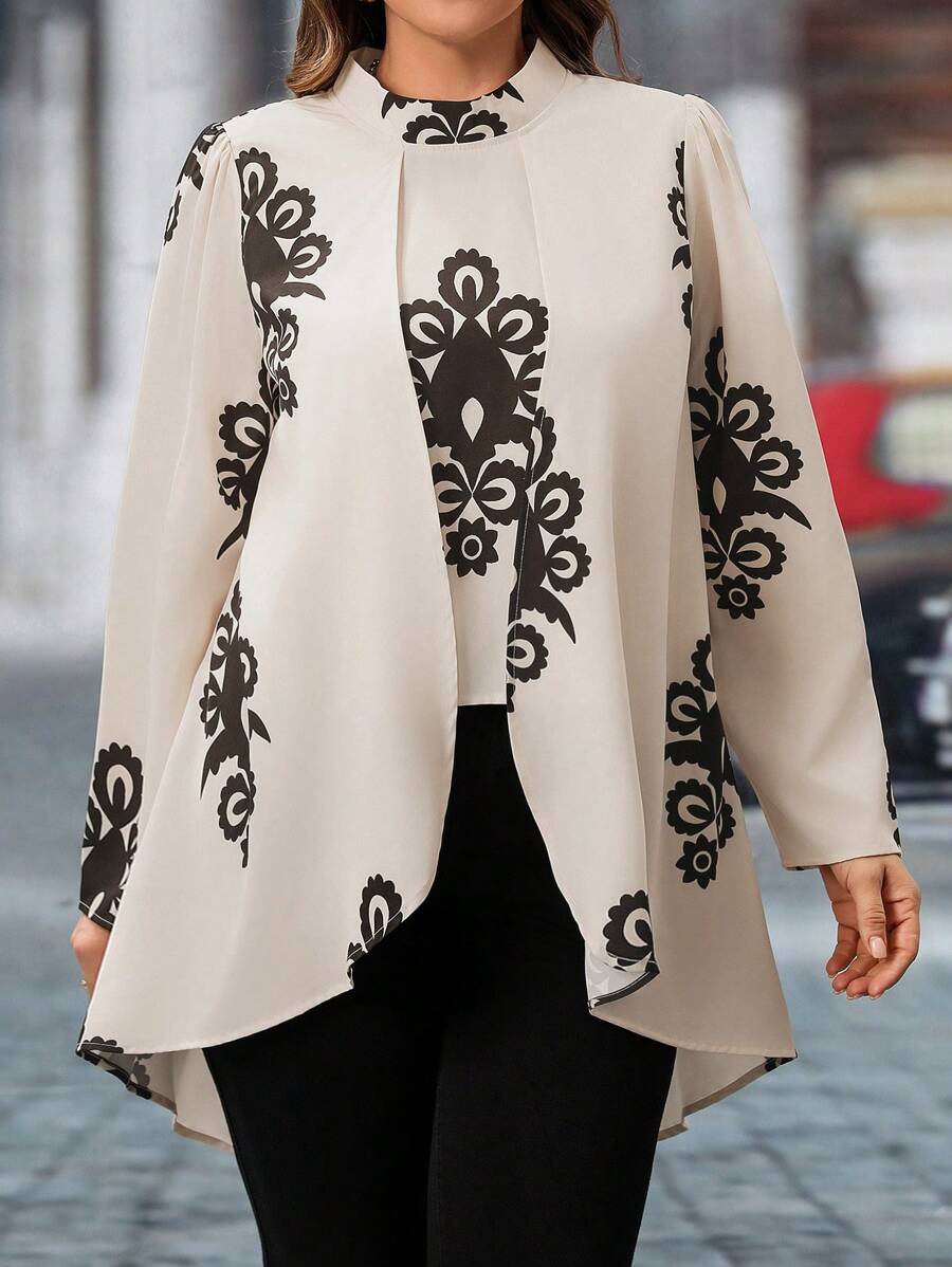 Blusa estampada para mujer talla grande, casual y de moda para uso diario - Albaricoque - Ver 1