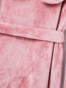 SHEIN Pink Minimalist Extended Length Cute & Quirky Ear Design Fireproof Thick Fleece Robe With Drawstring & Pockets, Suitable For Late Autumn/Winter, For Teen Girls