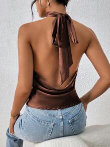Firerie Women Halter Backless Tank Top, Casual And Fashionable For Daily Wear Chocolate Brown Topbackless Blousebackless Topcoffee Brown Top
