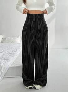 Flirla Quần ống rộng đi làm thường ngày sọc cạp cao siêu cao - Nhiều màu - Xem 3