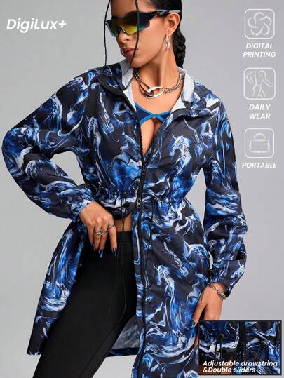 Innovista 1 pieza Chaqueta deportiva con capucha de manga larga y estampado casual para uso diario de mujer