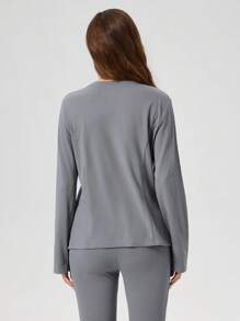 Scrubzie Women Moisture-Wicking Functional Fabric Long Sleeve V-Neck Top With 2 Pockets, Healthcare Scrub Uniform Top