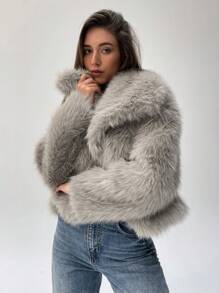 Aloruh Fashionable Solid Color Faux Fur Coat For Autumn/Winter