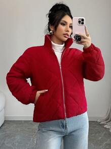 Chiquease Áo khoác đệm bông ngắn màu đỏ cho phụ nữ, phong cách quần áo mùa đông mới cho quần áo năm mới - Đỏ - Xem 1