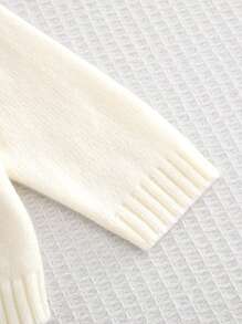 Cozy Pixies Baby Girl Cute Rabbit Applique Crochet Flower Pattern Ruffle Collar Casual Cardigan Sweater, Creamy White - White - View 6